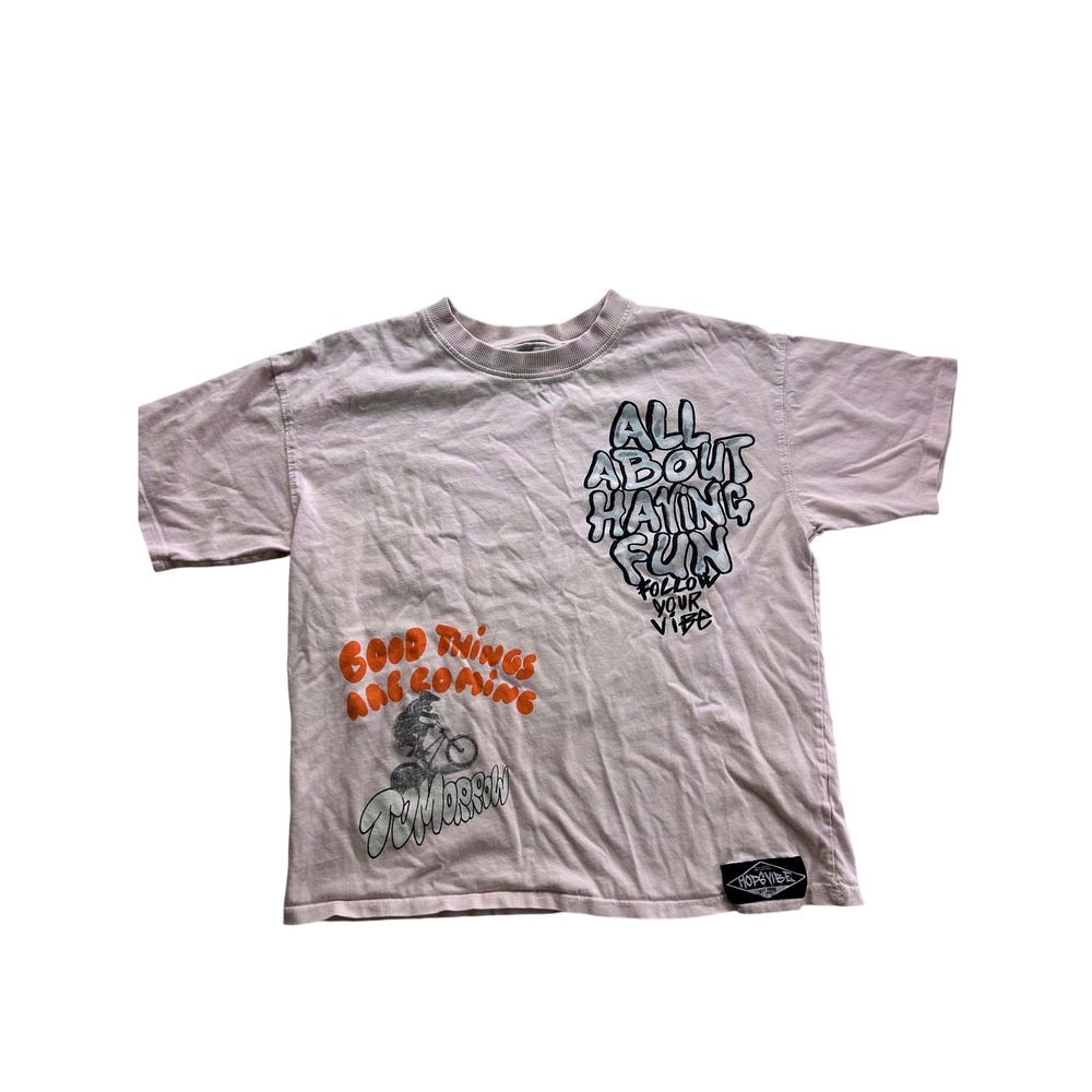 Zara Women Light Pink Graffiti Graphic Tee New York Streetwear T-Shirt Size M